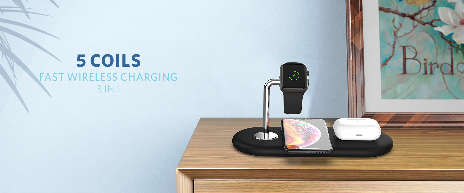5 coils 3 in 1 wireless charging station